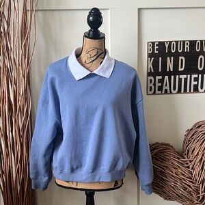 Hippie Rose Blue Sweatshirt with White Collar